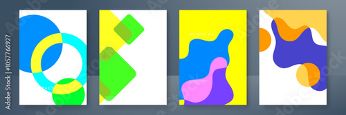 Abstract Geometric Poster Designs in Vibrant Colors. Abstract geometric posters featuring colorful shapes and modern designs. Ideal for creative projects, contemporary art displays, or trendy decor