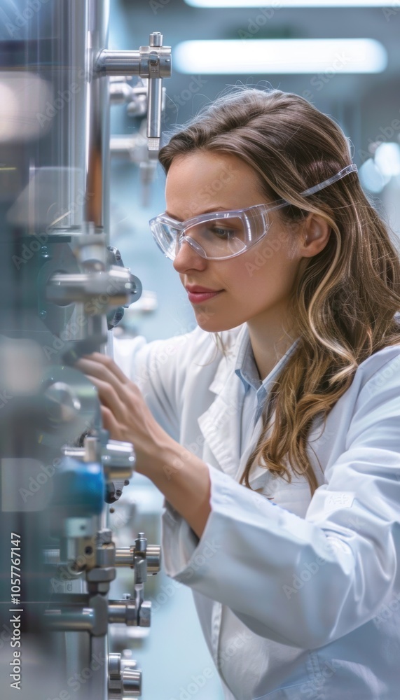 Female Technician Inspecting Equipment in Modern Factory for Industrial Safety Female Technician Inspecting Equipment in Modern Factory for Industrial Safety