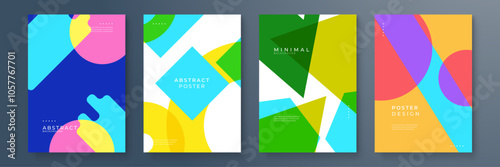 Abstract Geometric Poster Designs in Vibrant Colors. Abstract geometric posters featuring colorful shapes and modern designs. Ideal for creative projects, contemporary art displays, or trendy decor
