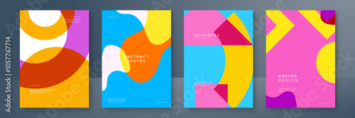 Vibrant Abstract Geometric Posters with Minimalist Design Elements. Colorful abstract posters featuring geometric shapes and minimalist design. Perfect for adding a pop of color