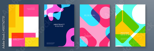 Abstract Geometric Poster Designs in Vibrant Colors. Abstract geometric posters featuring colorful shapes and modern designs. Ideal for creative projects, contemporary art displays, or trendy decor