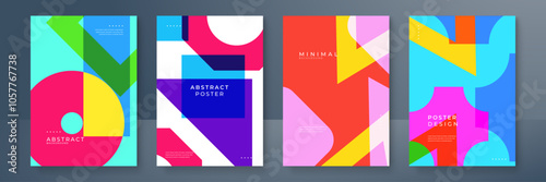 Abstract Geometric Poster Designs in Vibrant Colors. Abstract geometric posters featuring colorful shapes and modern designs. Ideal for creative projects, contemporary art displays, or trendy decor