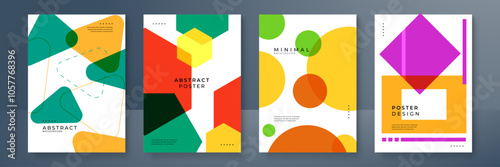 Abstract Geometric Poster Designs in Vibrant Colors. Abstract geometric posters featuring colorful shapes and modern designs. Ideal for creative projects, contemporary art displays, or trendy decor