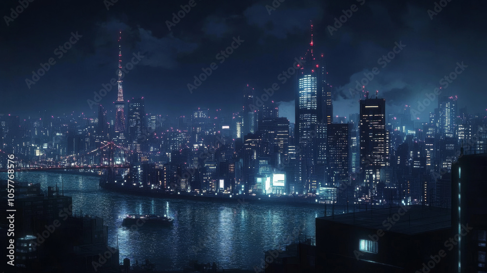 Nighttime view of Tokyo, Japan, with city lights illuminating the skyline. Nighttime view of Tokyo, Japan, with city lights illuminating the skyline.