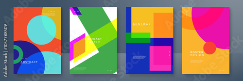 Abstract Geometric Poster Designs in Vibrant Colors. Abstract geometric posters featuring colorful shapes and modern designs. Ideal for creative projects, contemporary art displays, or trendy decor