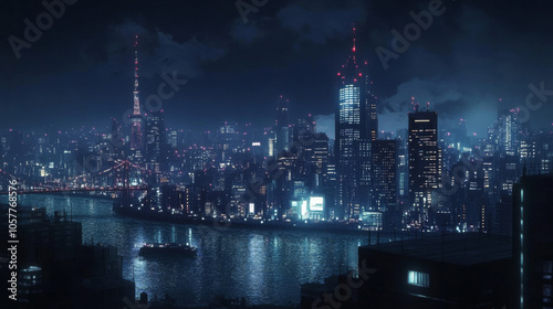 Nighttime view of Tokyo, Japan, with city lights illuminating the skyline.