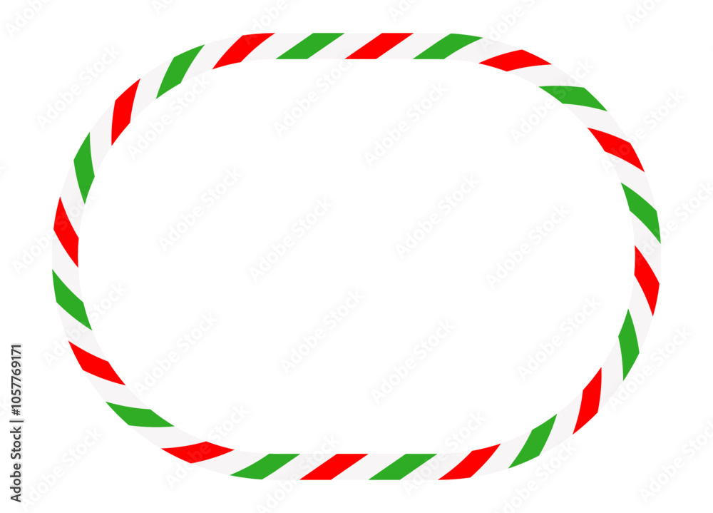 Candy cane round frame. Christmas ribbon with red, green and white stripes. Greeting card with New Year or Christmas decorating border Candy cane round frame. Christmas ribbon with red, green and white stripes. Greeting card with New Year or Christmas decorating border