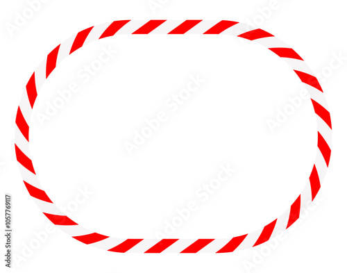 Candy cane round frame. Christmas ribbon with red and white stripes. Greeting card with New Year or Christmas decorating border