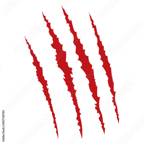 Red claws scratche animal. Four scratches shape. Wild animal claw marks. Funny design element