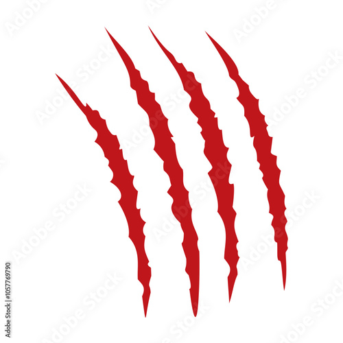 Red claws scratche animal. Four scratches shape. Wild animal claw marks. Funny design element