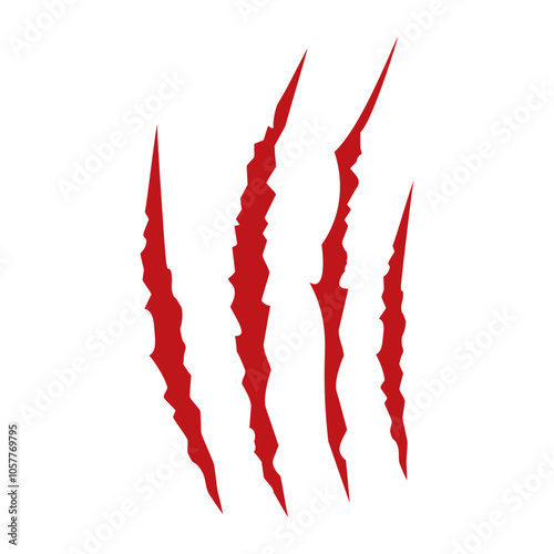 Red claws scratche animal. Four scratches shape. Wild animal claw marks. Funny design element