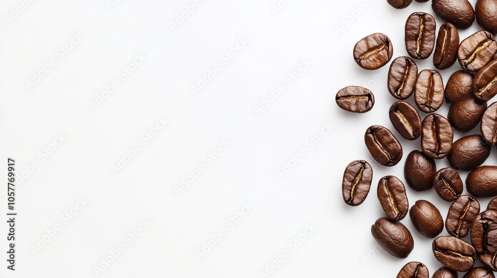 Naklejka premium Brown roasted coffee beans isolated on a white background, perfect for coffee-related designs.