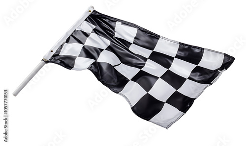 Classic black and white checkered flag isolated on a white background, symbolizing the finish line and end of a race.
