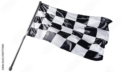 Classic black and white checkered flag isolated on a white background, symbolizing the finish line and end of a race.
