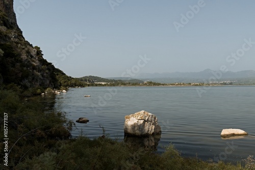 A view of Gialova Lagoon with its brackish water, located near the city of Pylos. Messinia, Peloponnese. Greece. photo