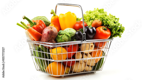 Shopping Cart with vegetables Isolated on White Background 