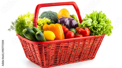 Shopping Cart with vegetables Isolated on White Background 