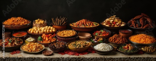 A table laden with a variety of delicious Indian dishes.