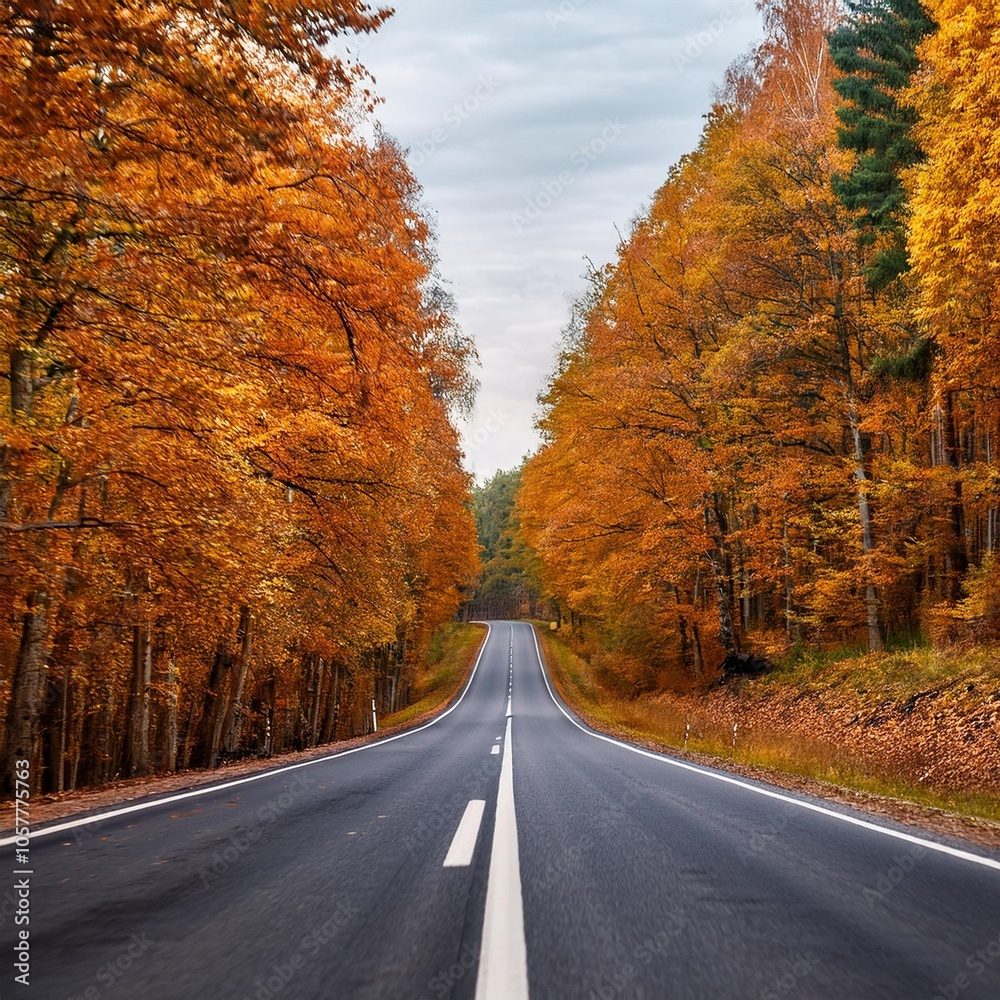 Fototapeta premium banner 3 1 empty asphalt road in autumn fall forest autumnal background selective focus
