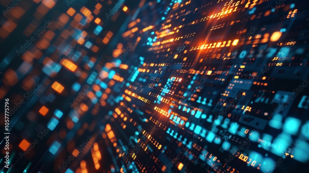 Dynamic Abstract Digital Code with Orange and Blue Lights Dynamic Abstract Digital Code with Orange and Blue Lights