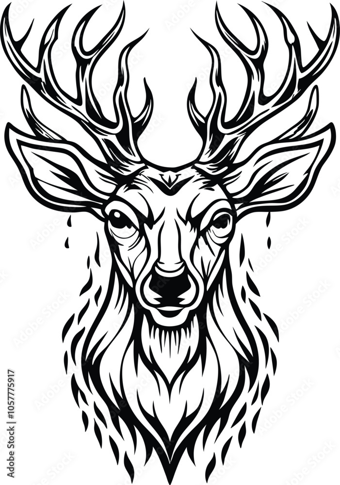 Black And White Deer Head Illustration Black And White Deer Head Illustration