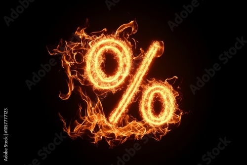 Black Friday. Percent %. Fiery Percentage Symbol. Sale and Discount Concept. Striking blazing percentage sign. Financial themes. Growth of investments, profit. Dividends and long term investing, taxes photo