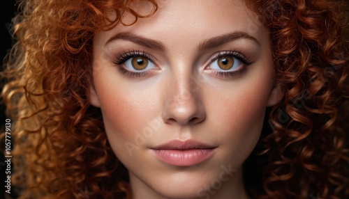 Captivating portrait of woman with curly hair and striking eyes