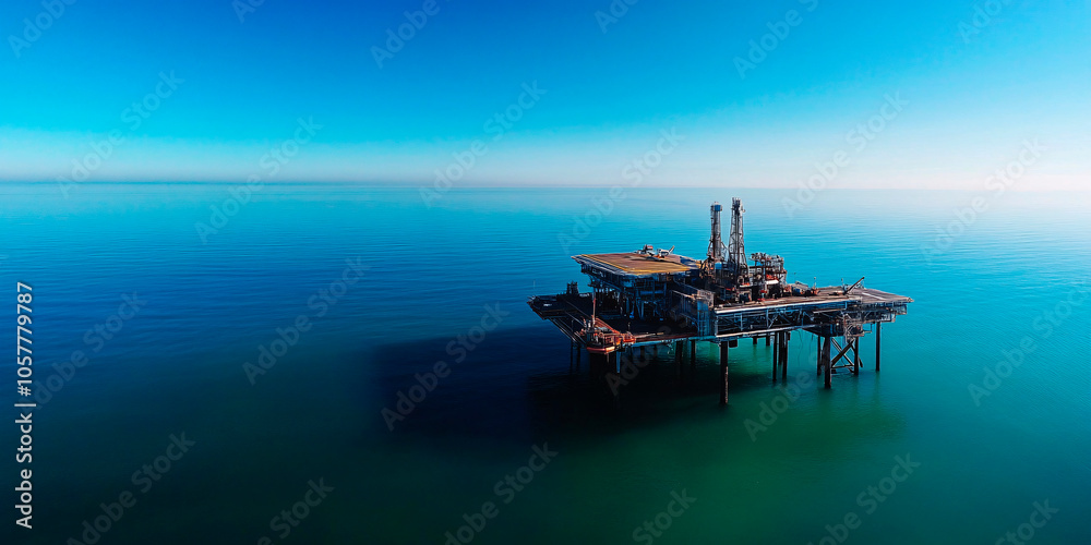 Naklejka premium Drone capturing aerial view of offshore platform