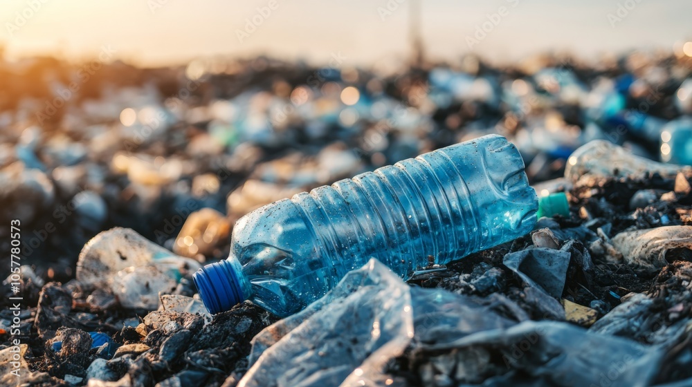 Obraz premium Pile of used plastic bottles in an urban landfill