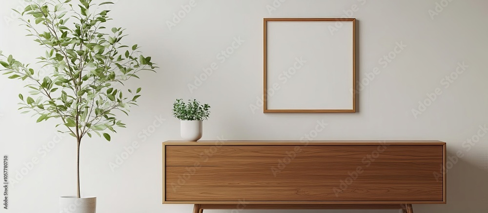 A charming setup with a blank picture frame gracefully displayed on the wall. A charming setup with a blank picture frame gracefully displayed on the wall.