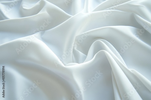 Pure white organic cotton fabric, clean and crisp, high thread count, on solid white background, single object., photo