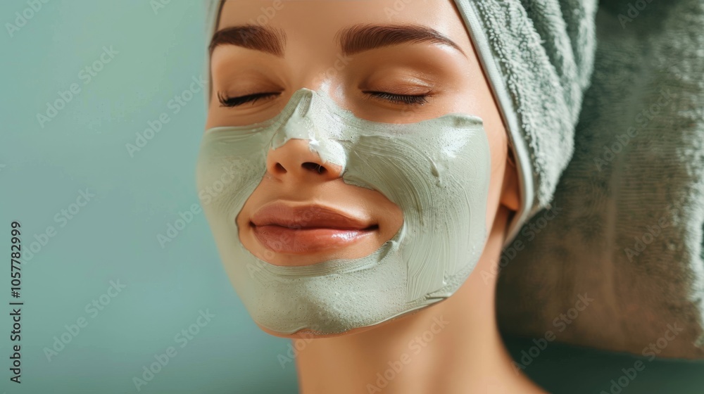 Relaxed woman using facial mask Relaxed woman using facial mask