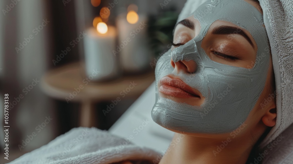 Relaxed woman wearing a face mask in a modern spa beauty salon
