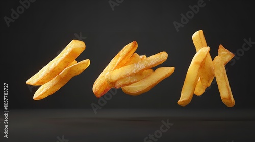 Set of Fry. Falling French Fries Potato photo