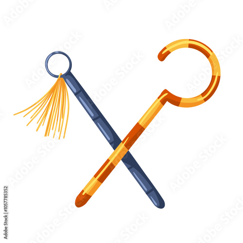 Heka and nekhakha ancient Egypt symbols of pharaoh's power. Cartoon hand drawn vector illustration isolated on white background. Print for sticker, logo, web