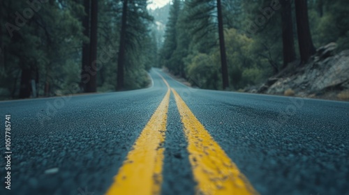 A winding road through a lush forest with a view of the forest canopy ahead.