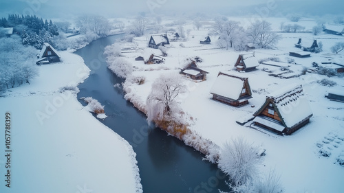 雪の中の日本の農村風景 photo