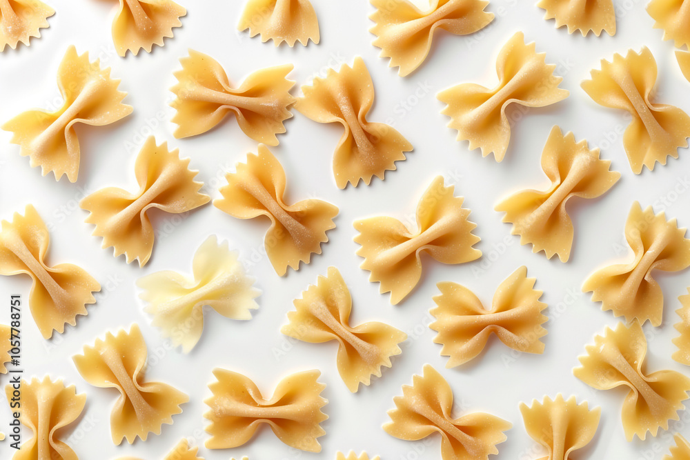 Symmetrical Farfalle Pasta Pattern on White Background Symmetrical Farfalle Pasta Pattern on White Background