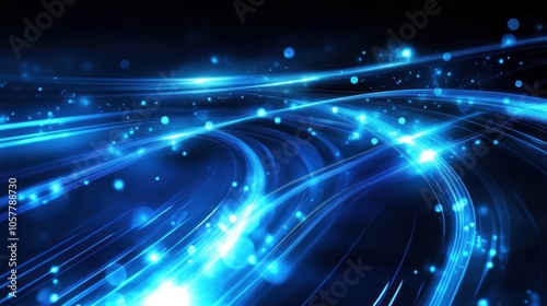 Abstract blue glowing lines and particles on a black background, creating a futuristic and dynamic visual.