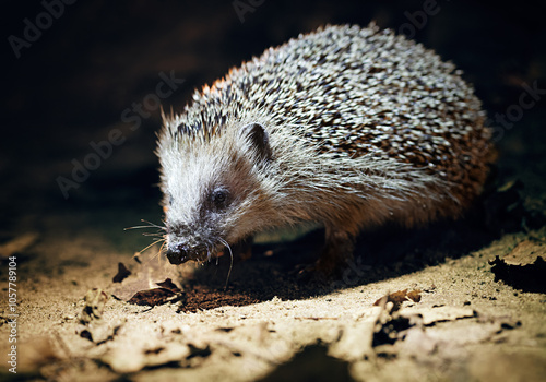 Obraz na płótnie West European Hedgehog (Erinaceus Europaeus) in natural habitat, dark backgroun w salonie