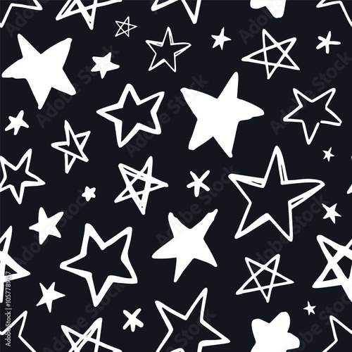 Seamless simple star pattern. Cute hand-drawn background in sketch style.