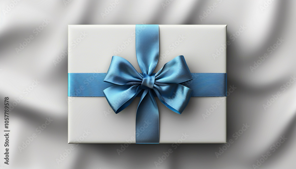 Glossy White Gift Box with a Metallic Blue Bow Glossy White Gift Box with a Metallic Blue Bow