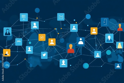 Interconnected People in a Global Network Illustration