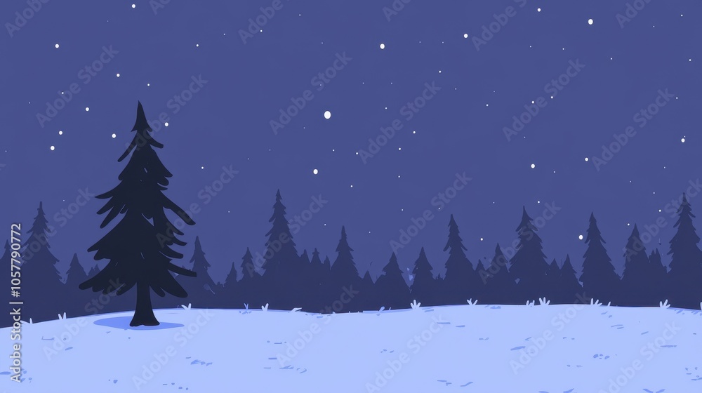 Serene Winter Wonderland: Starry Night in the Snowy Forest