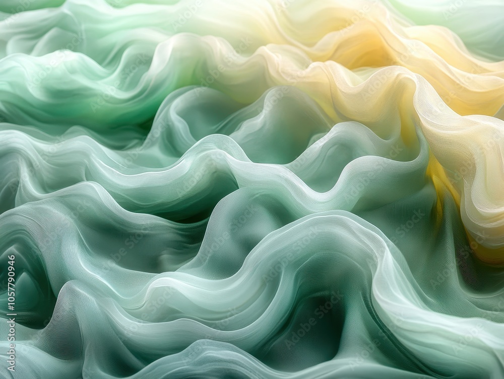 Gentle pastel green and yellow waves intertwining, creating a soothing, harmonious flow of color and movement. Gentle pastel green and yellow waves intertwining, creating a soothing, harmonious flow of color and movement.