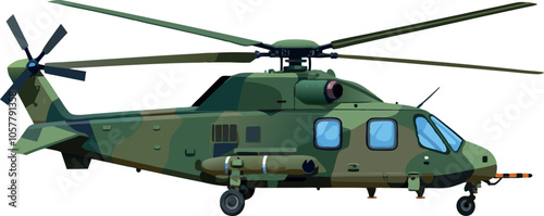 Modern military helicopter performing reconnaissance mission