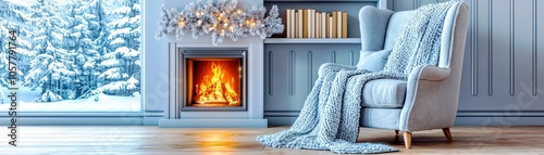 Cozy Reading Corner with Winter Fireplace