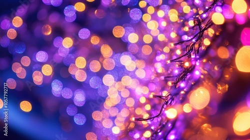 Abstract bokeh background with purple, pink, and yellow lights.