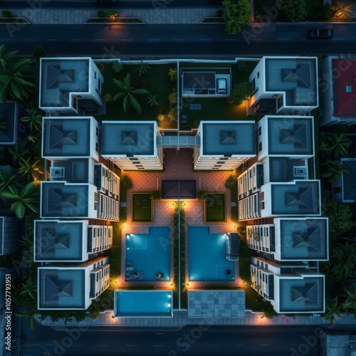 Aerial top view of a gated residential condominium in santarem para state brazil showcasing its layout the ways and the rooftops Condominium  photo