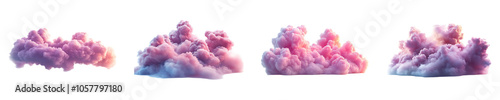Set, collection of Pink cloud isolated on transparent background.